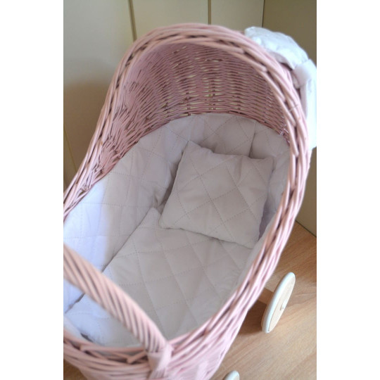 Cărucior roz pentru fetițe, cu fundiță albă