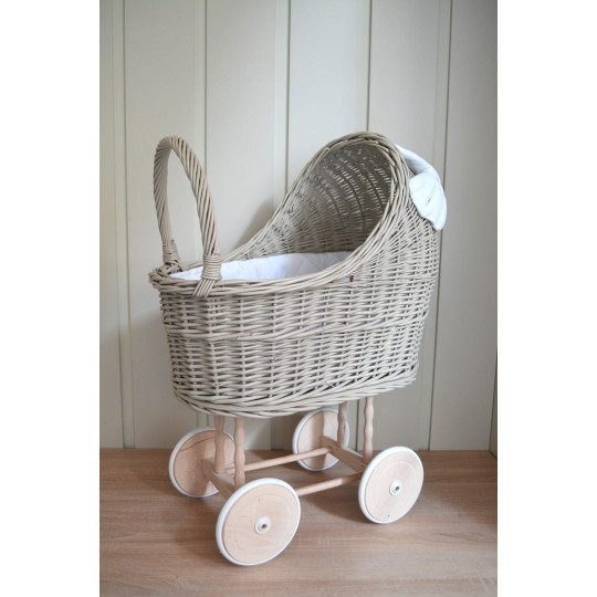 Originalul cărucior bej cu fundiță albă