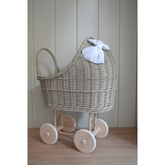 Originalul cărucior bej cu fundiță albă