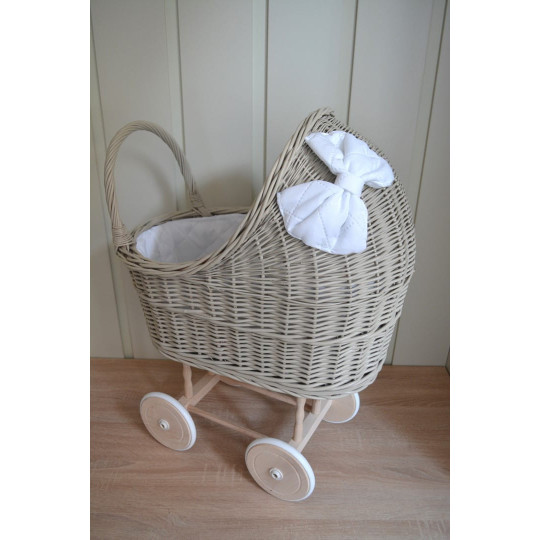 Originalul cărucior bej cu fundiță albă