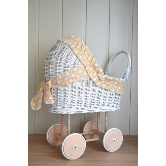 Cărucior alb din rattan cu volan bej