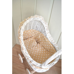 Cărucior alb din rattan cu volan bej