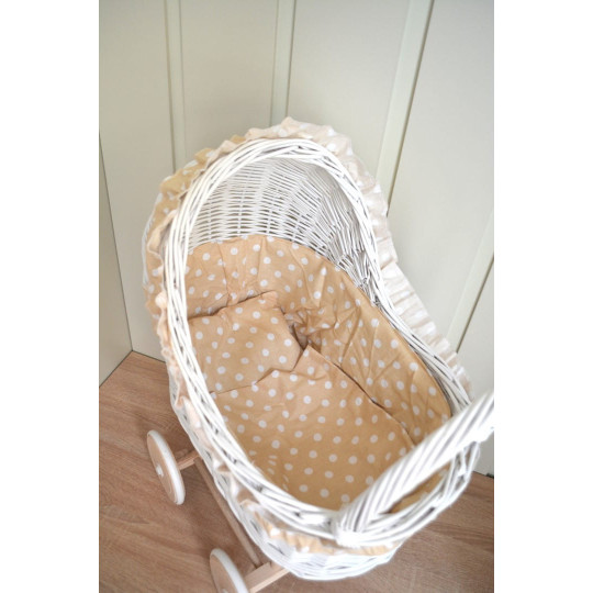 Cărucior alb din rattan cu volan bej