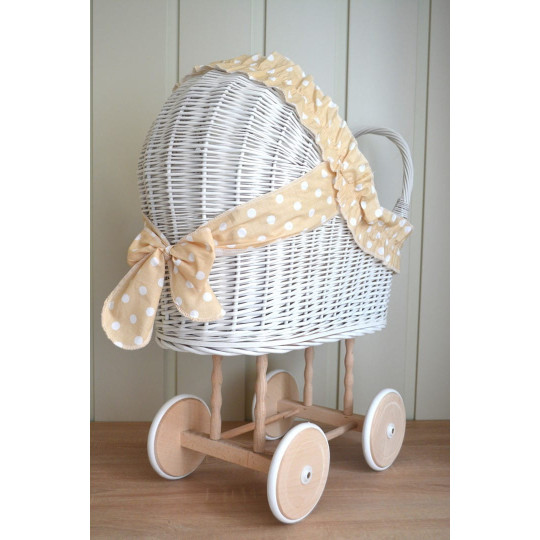 Cărucior alb din rattan cu volan bej