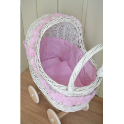 Cărucior alb din rattan cu volan roz