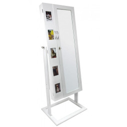 Cutie de bijuterii mare, de culoare albă, cu oglindă și rame pentru fotografii