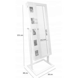 Cutie de bijuterii mare, de culoare albă, cu oglindă și rame pentru fotografii