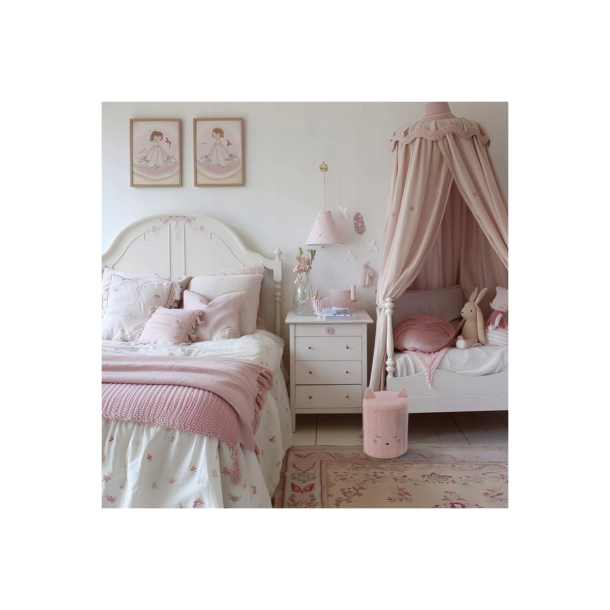 Taburetă pliabilă cu spațiu de depozitare, 28x28x34 cm, de culoare roz