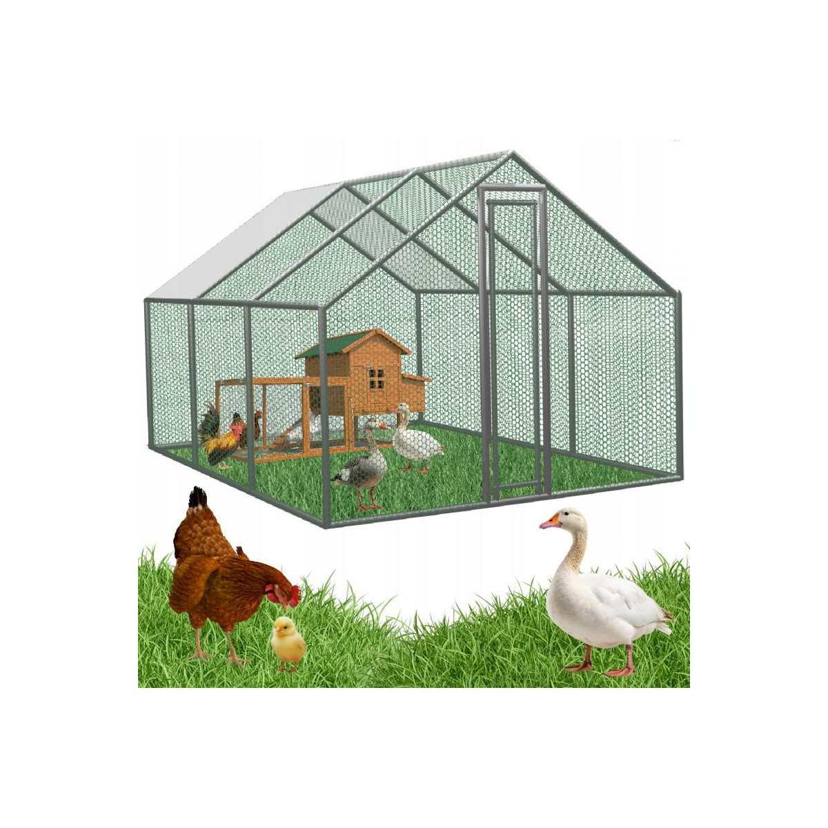 Voliéra metalică de grădină cu acoperiș 4.5 x 3 x 1.95 m