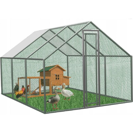 Voliéra metalică de grădină cu acoperiș 4.5 x 3 x 1.95 m