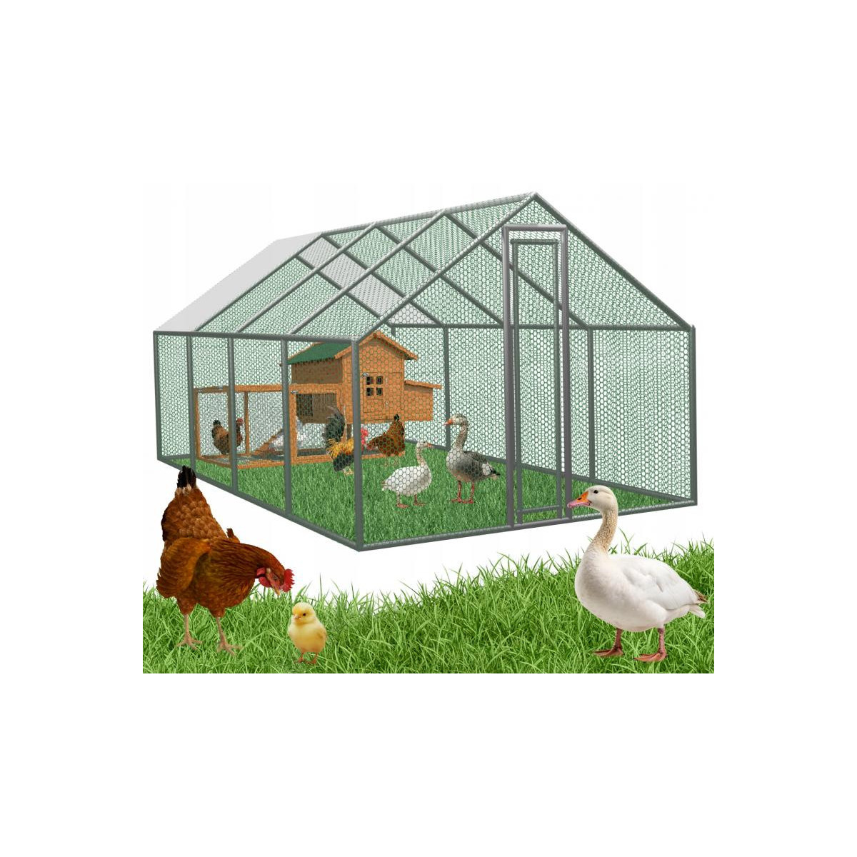 Voliéra metalică pentru grădină cu acoperiș 6 x 3 x 1.95 m