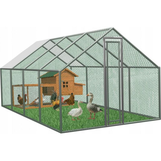 Voliéra metalică pentru grădină cu acoperiș 6 x 3 x 1.95 m