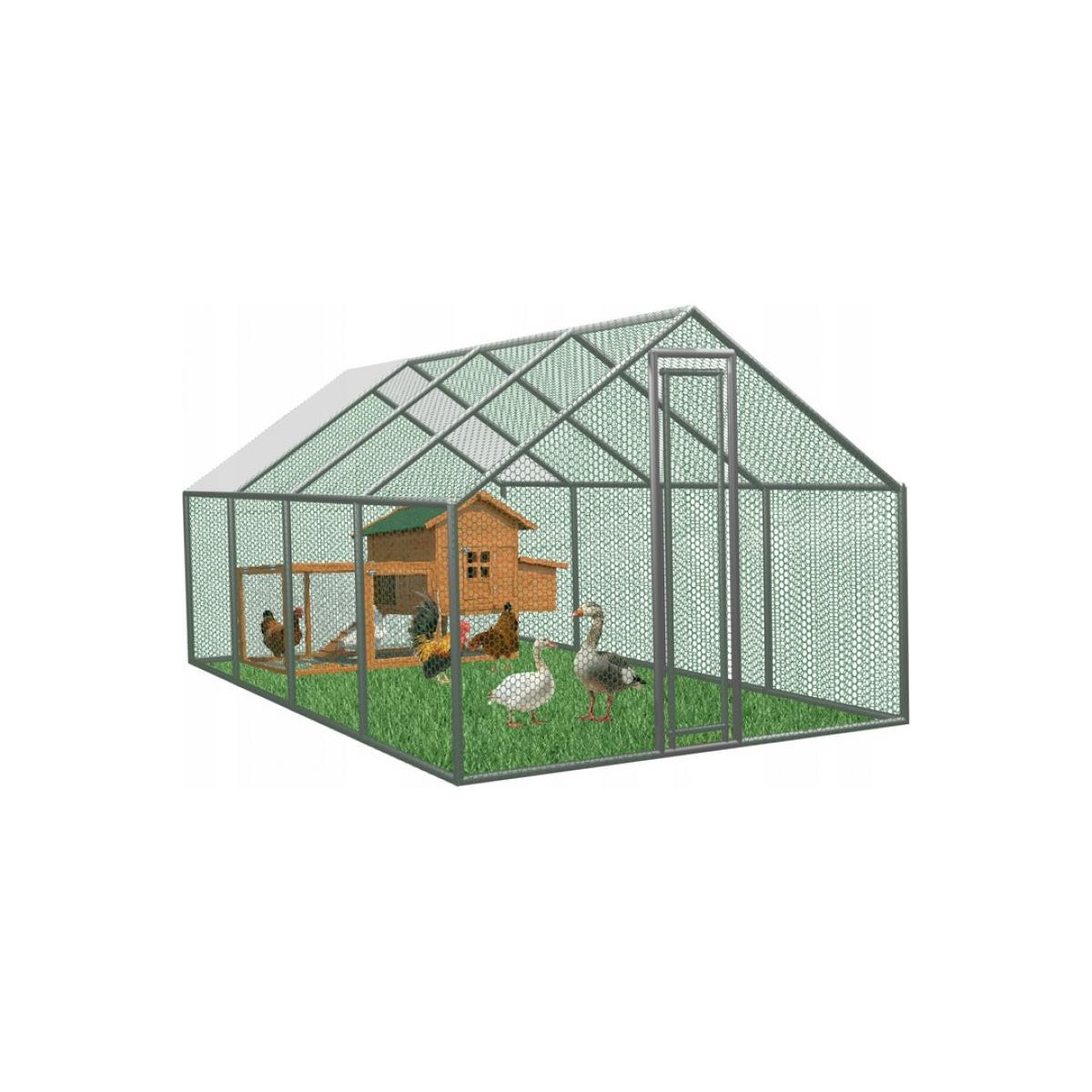 Voliéra metalică pentru grădină cu acoperiș 6 x 3 x 1.95 m