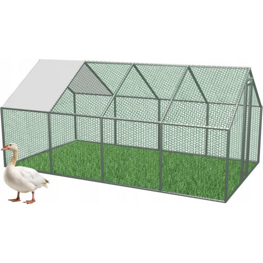 Voliéra metalică pentru grădină cu acoperiș 6 x 3 x 1.95 m