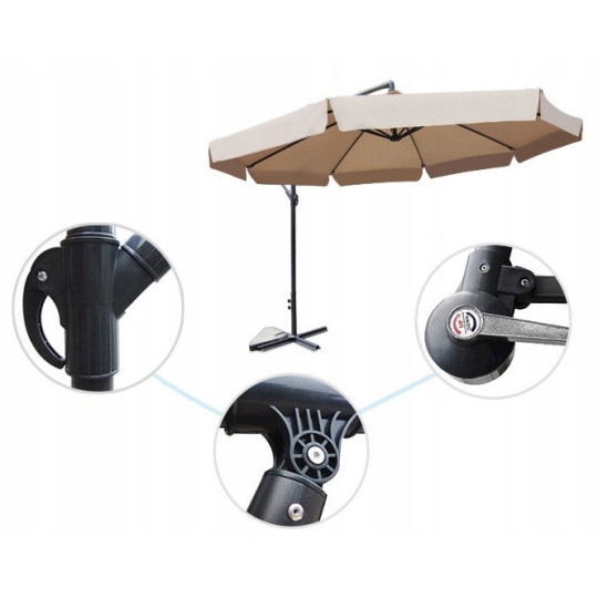 Umbrelă de grădină mare cu braț extensibil și volane – 350 cm