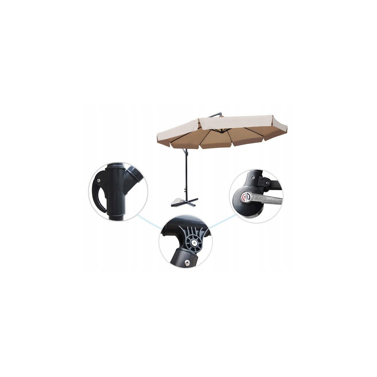 Umbrelă de grădină mare cu braț extensibil și volane – 350 cm