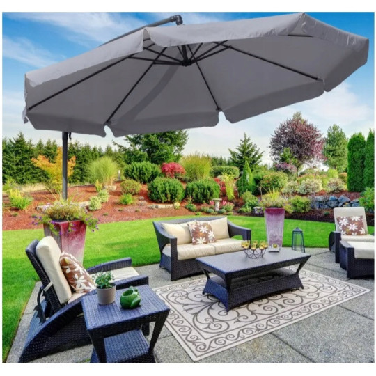 Umbrelă cu volane de culoare gri închis, 350 cm