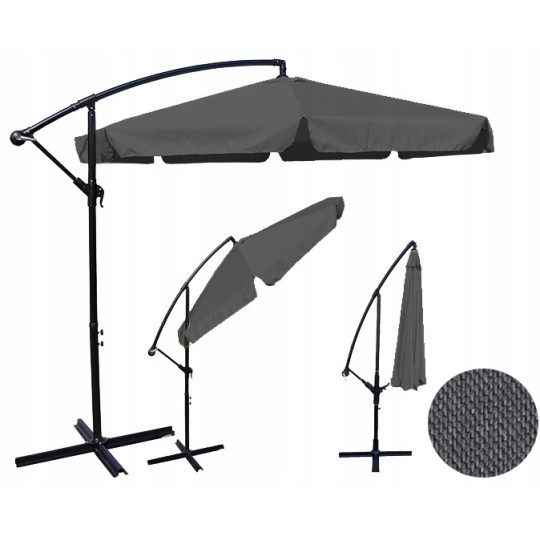 Umbrelă cu volane de culoare gri închis, 350 cm