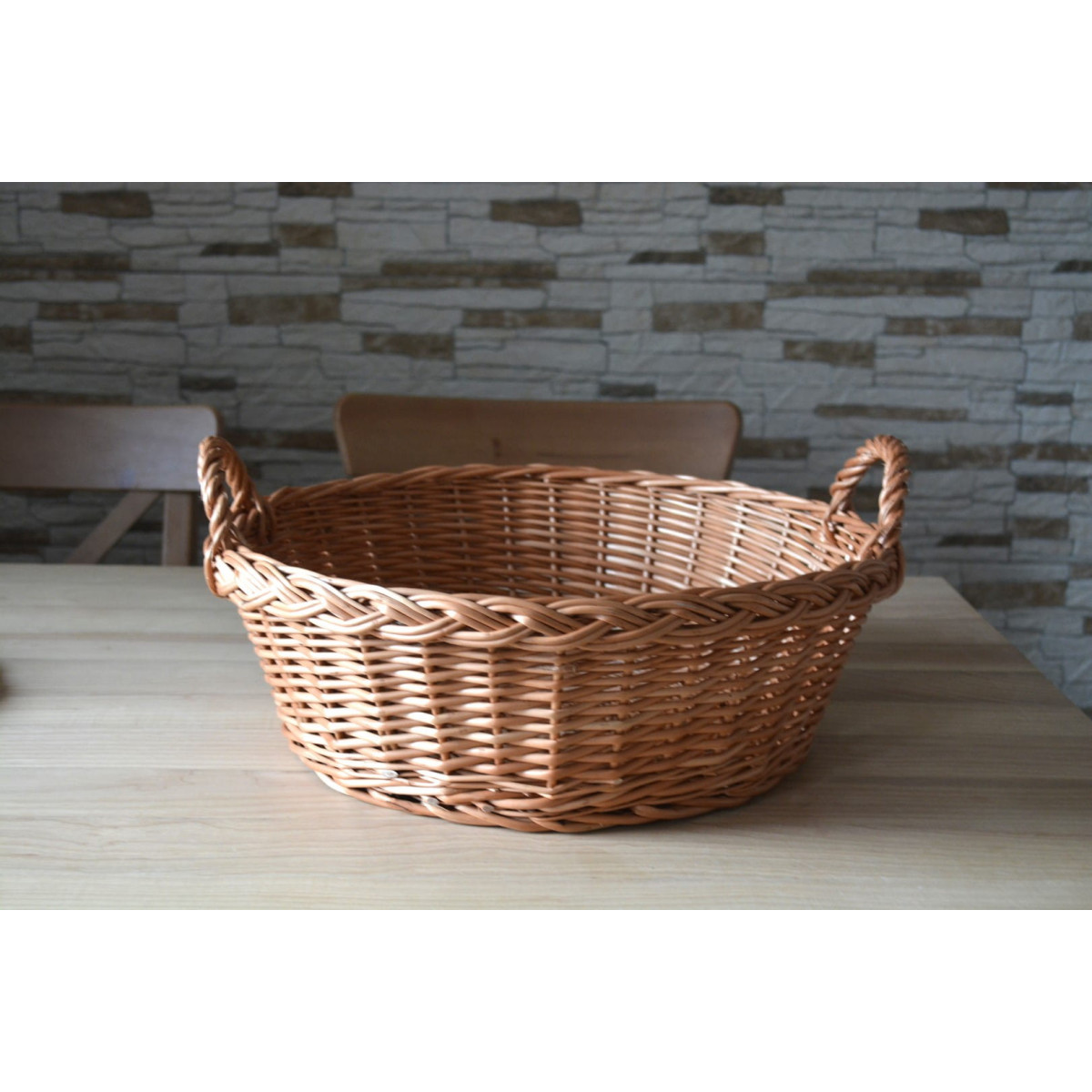 Tava rotundă din răchită BASIA cu mânere