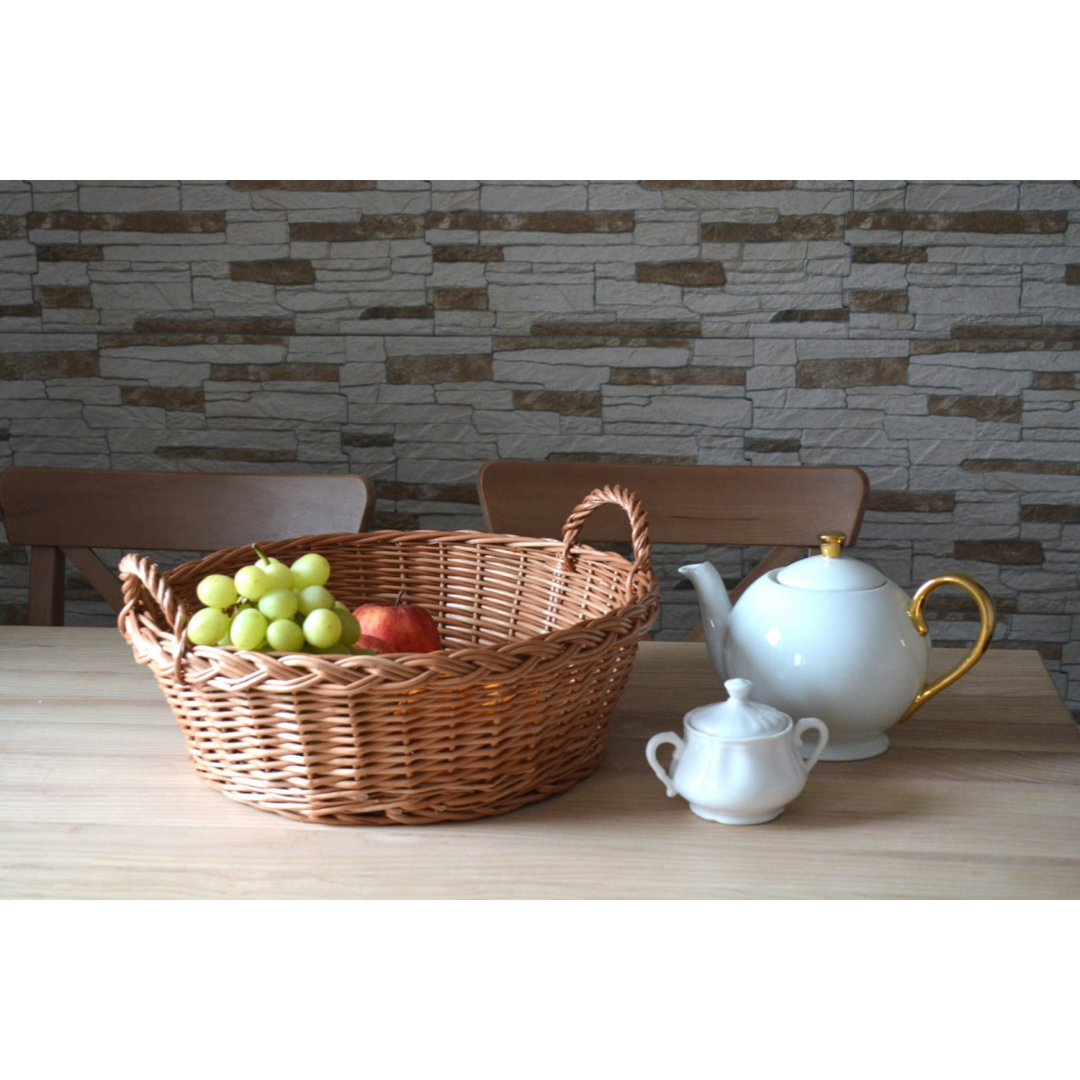 Tava rotundă din răchită BASIA cu mânere