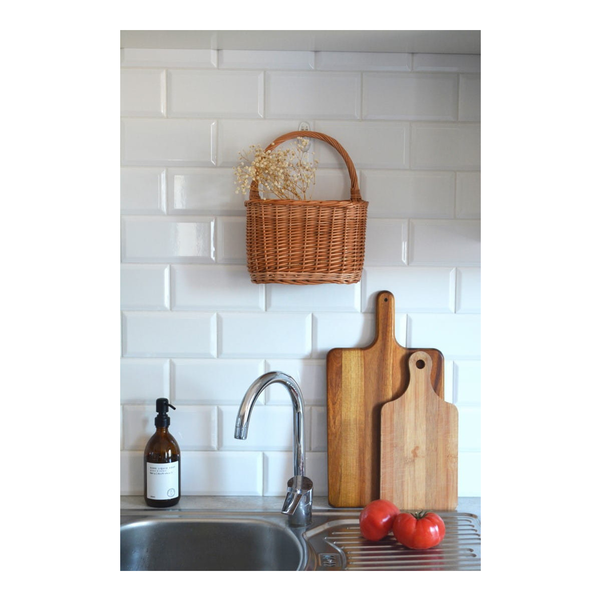 Coș oval din ratan cu mânere, 25 cm