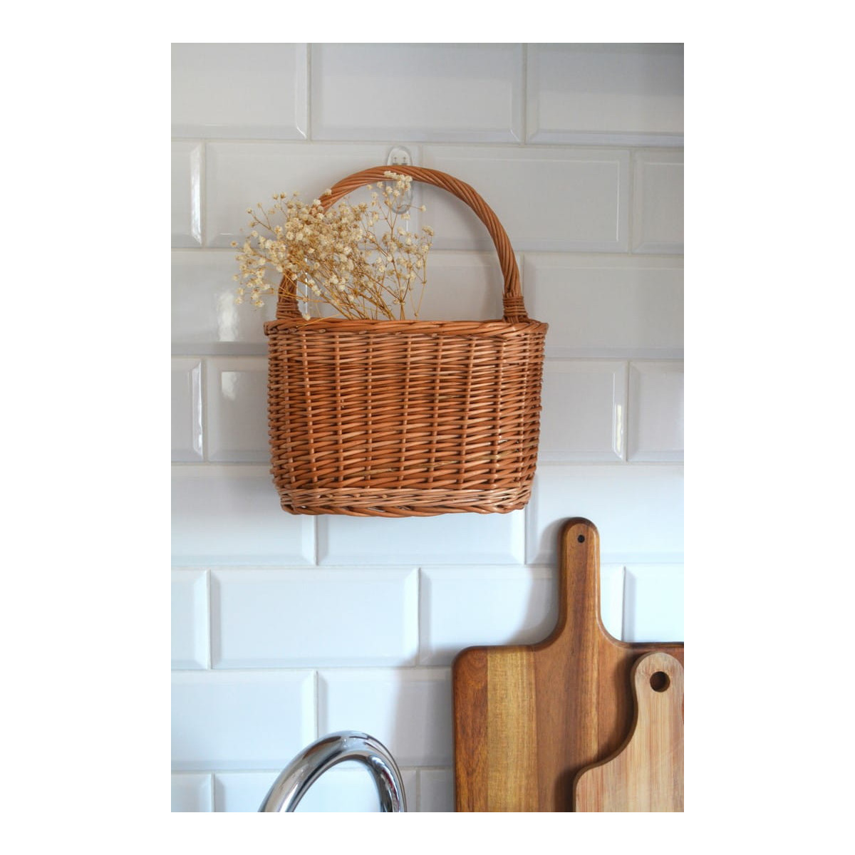 Coș oval din ratan cu mânere, 25 cm