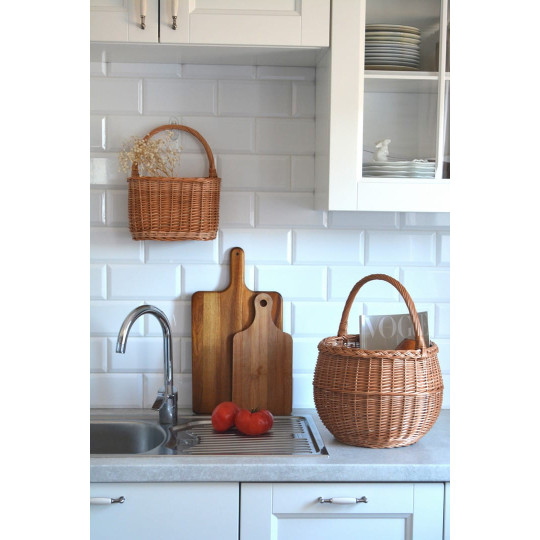 Coș oval din ratan cu mânere, 25 cm