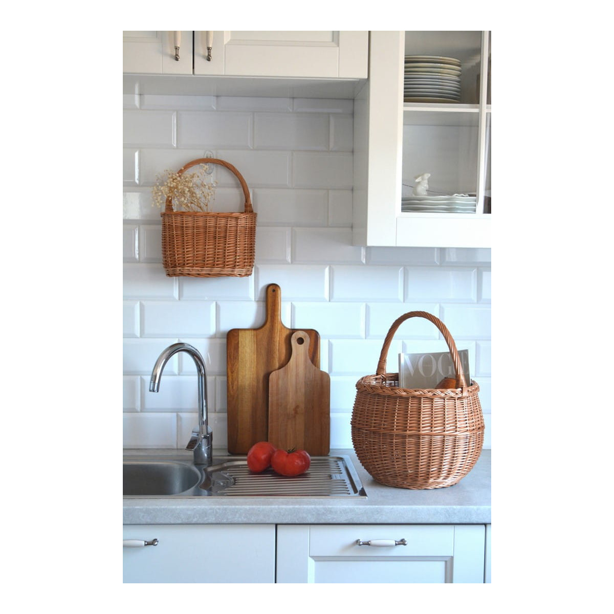 Coș oval din ratan cu mânere, 25 cm