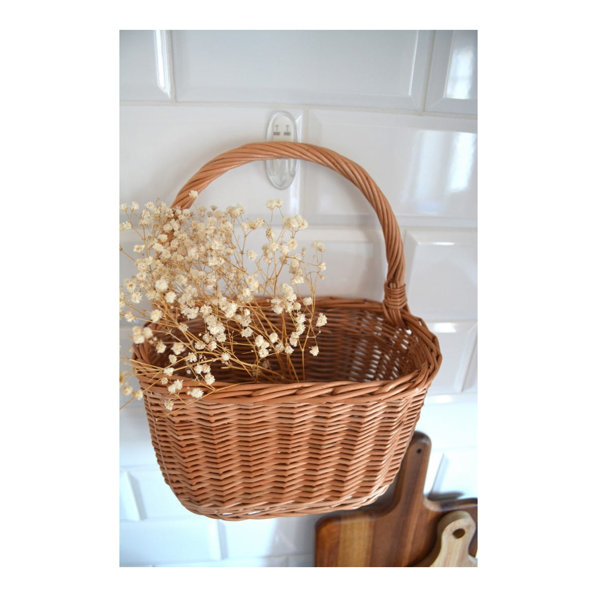 Coș oval din ratan cu mânere, 25 cm