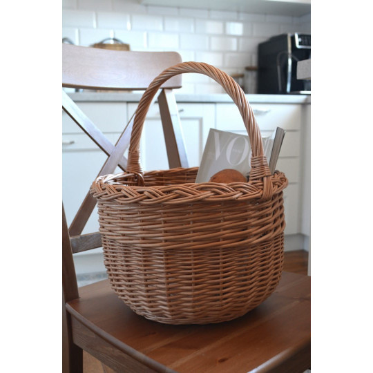 Coș rotund din ratan cu mâner