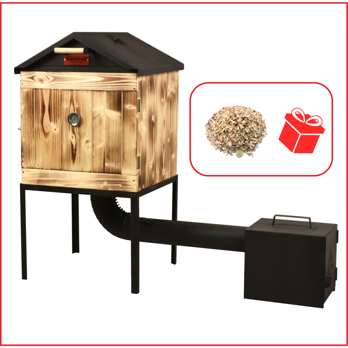 Fumător de lemn cu o cameră și foc + Cadou gratuit