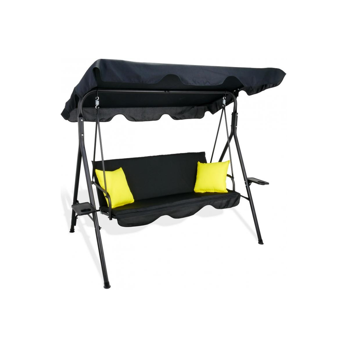 Hamac de grădină de calitate, de culoare neagră, cu perne galbene