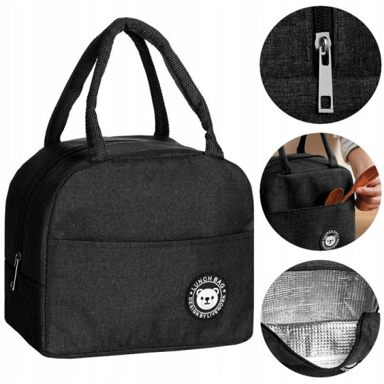 Geantă termică de picnic neagră cu o capacitate de 4L