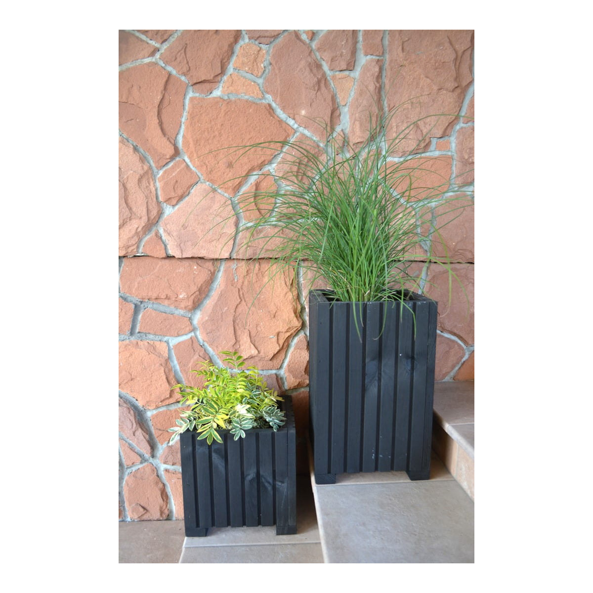 Seturi de ghivece negre pentru terasă, 25 cm