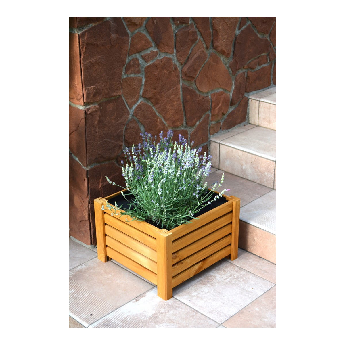 Uniquely wooden flower pot in light brown color