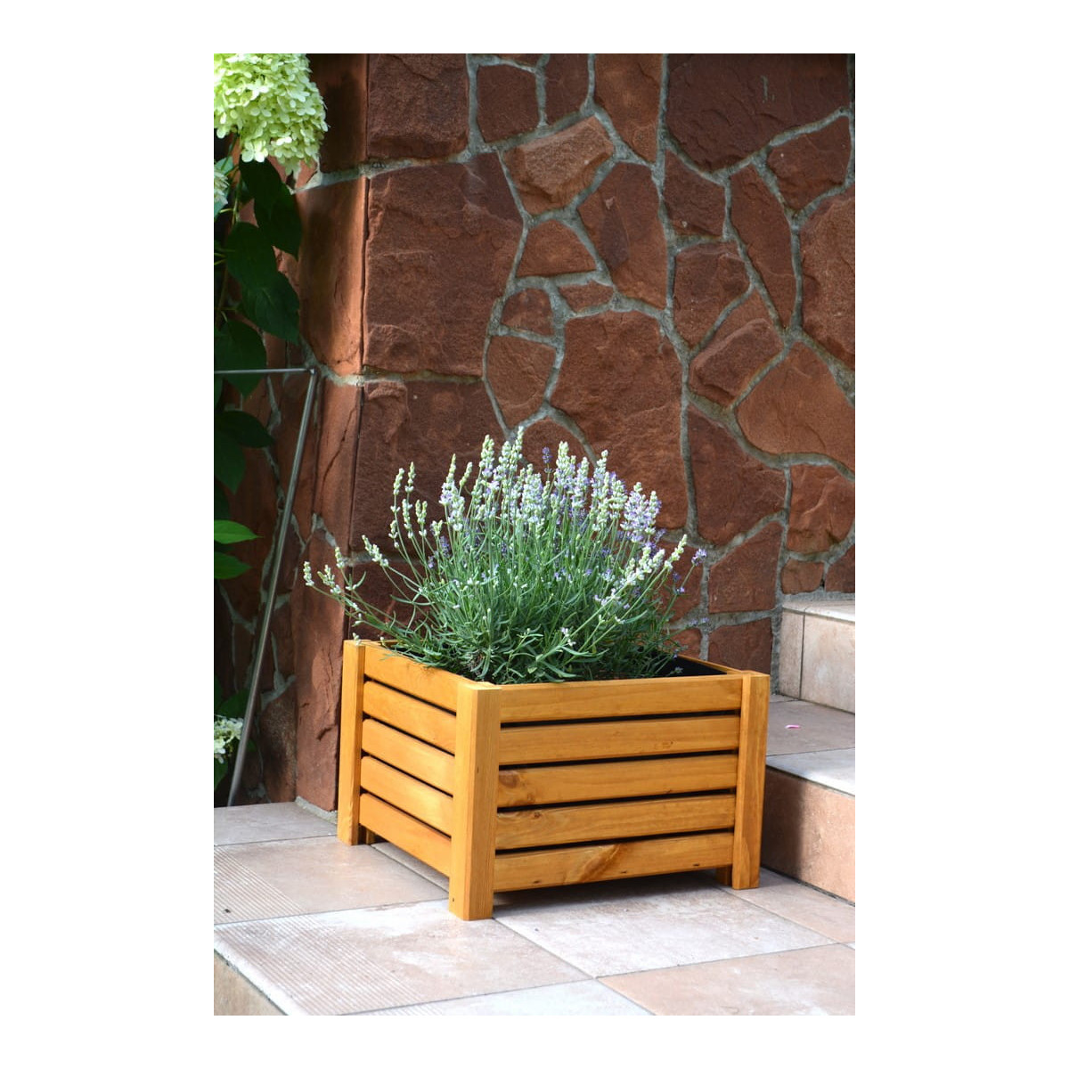 Uniquely wooden flower pot in light brown color