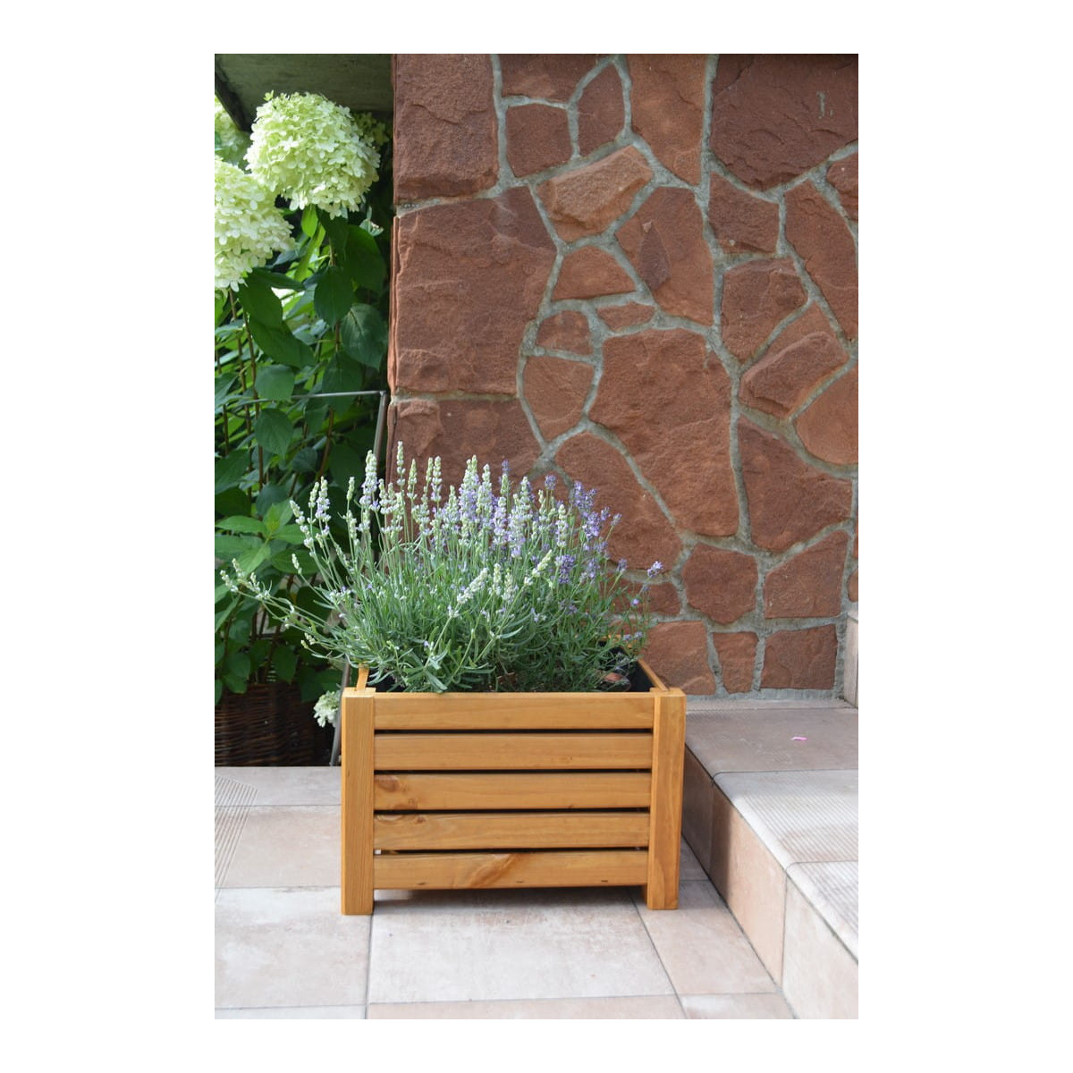 Uniquely wooden flower pot in light brown color