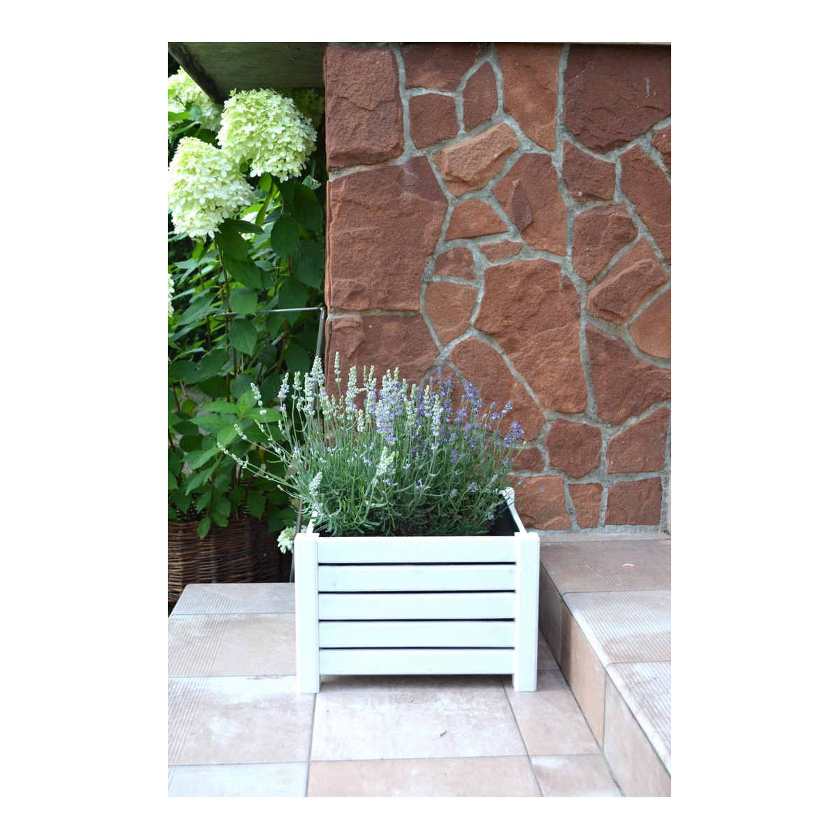 Ghiveci din lemn de pin de 38 cm în culoarea albă