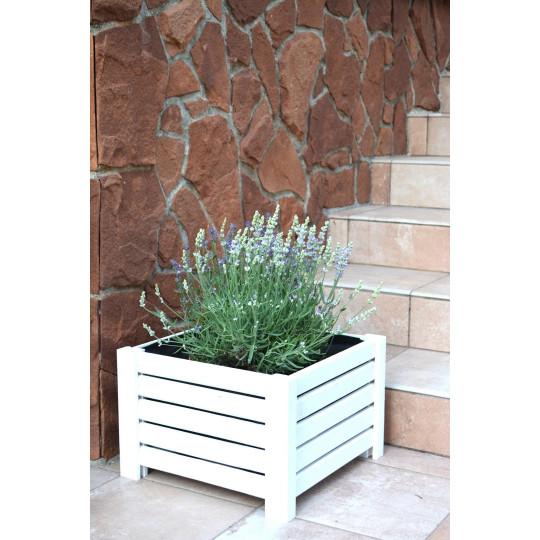 Ghiveci din lemn de pin de 38 cm în culoarea albă