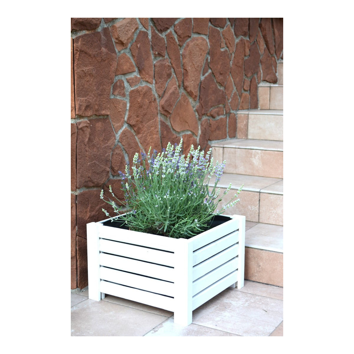 Ghiveci din lemn de pin de 38 cm în culoarea albă