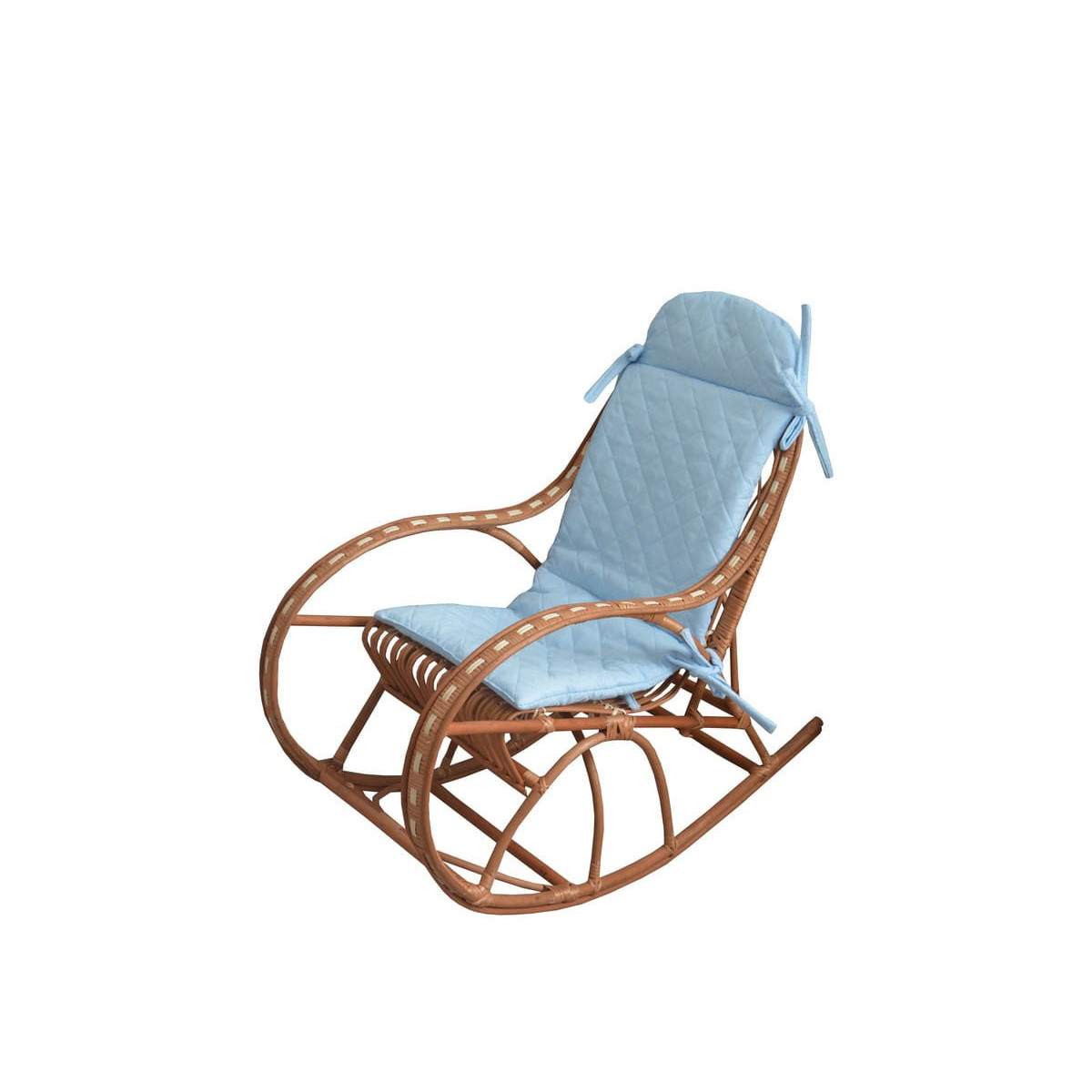 Scaun suspendat din rattan natural cu perna albastră