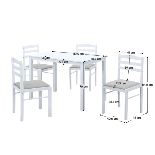 Set de mese 1+4 de culoare albă, SOMIN