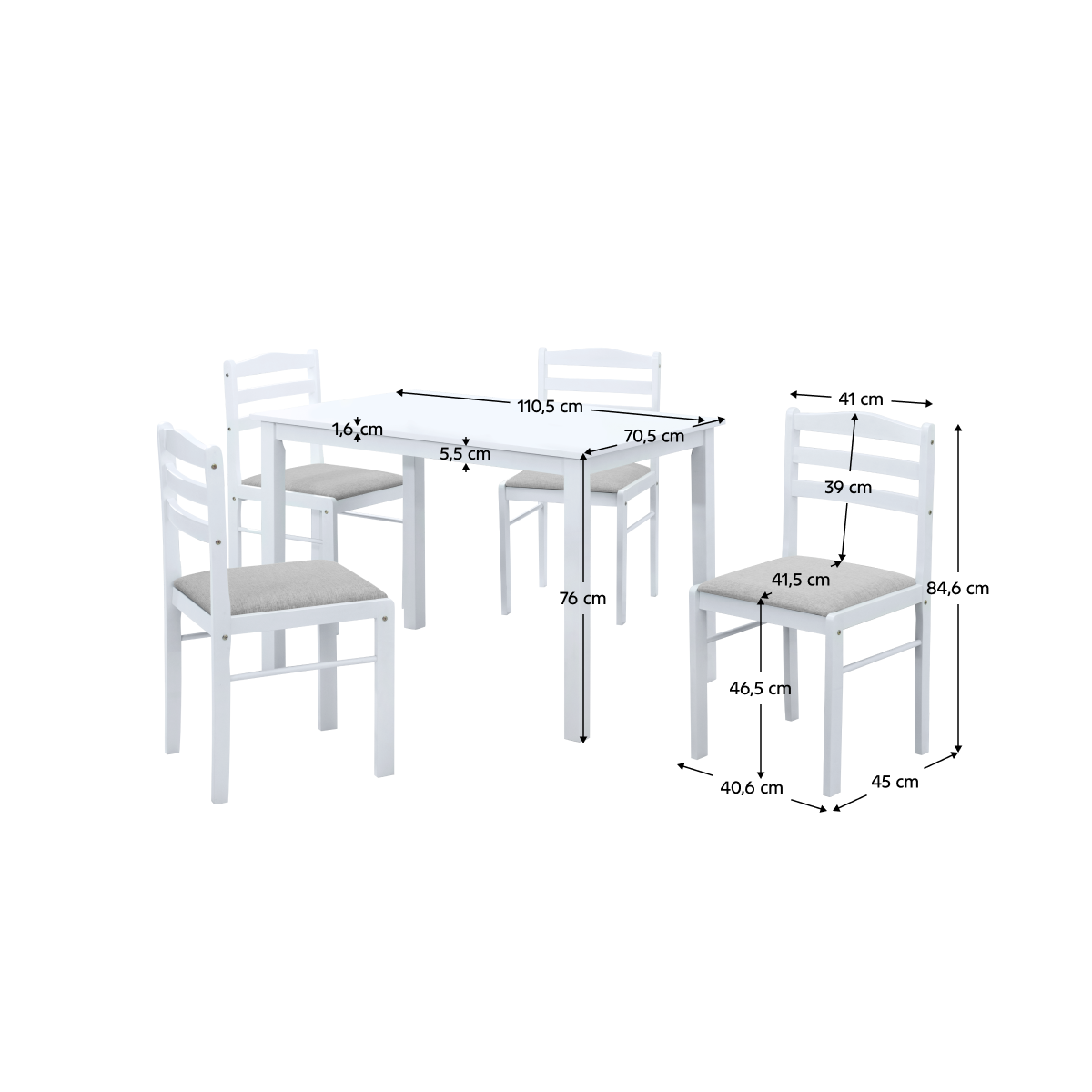 Set de mese 1+4 de culoare albă, SOMIN