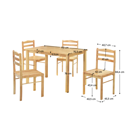 Set pentru dining cu masă și 4 scaune, LOAK