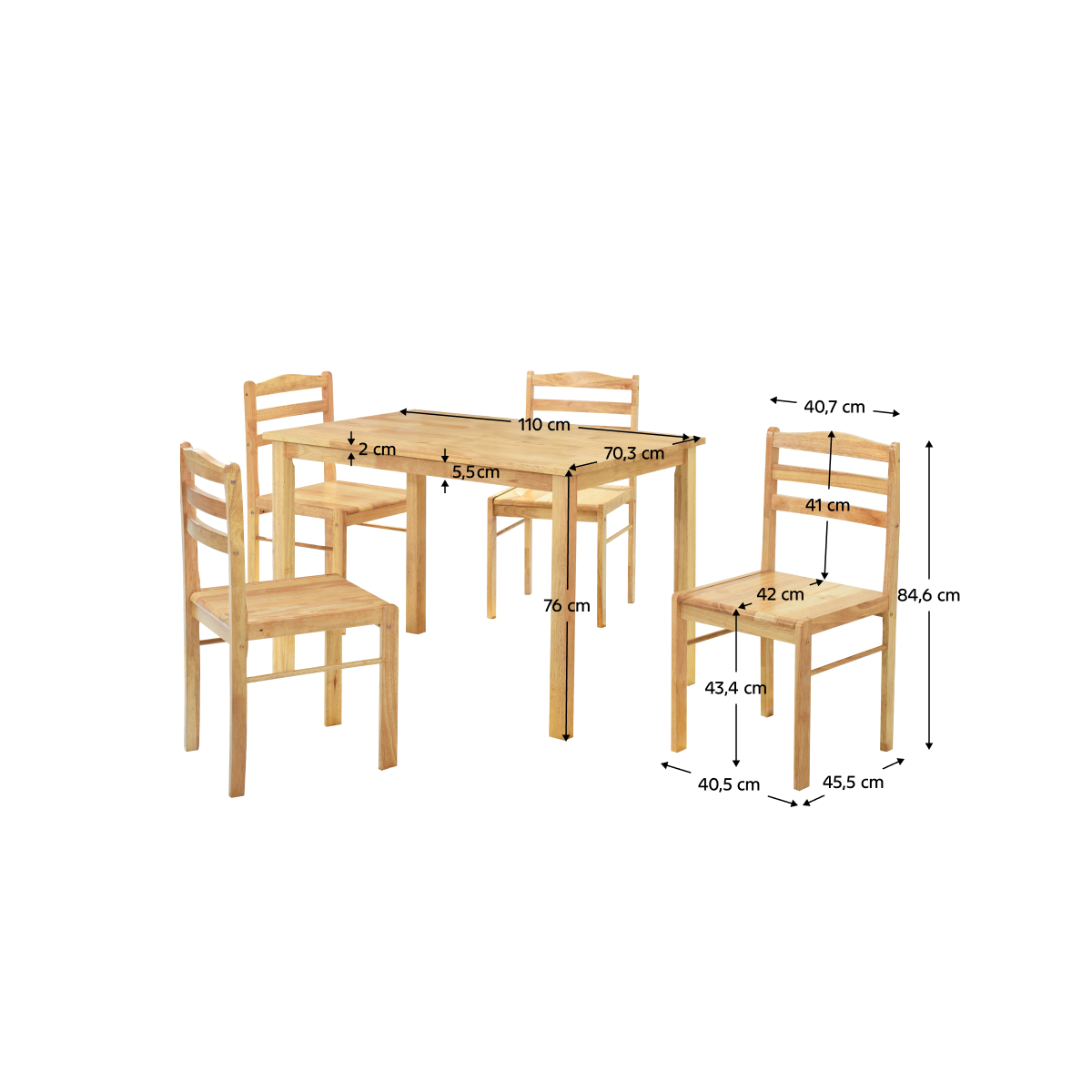 Set pentru dining cu masă și 4 scaune, LOAK