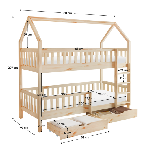 Pat cu două etaje pentru copii în formă de căsuță, VENITA TYP2
