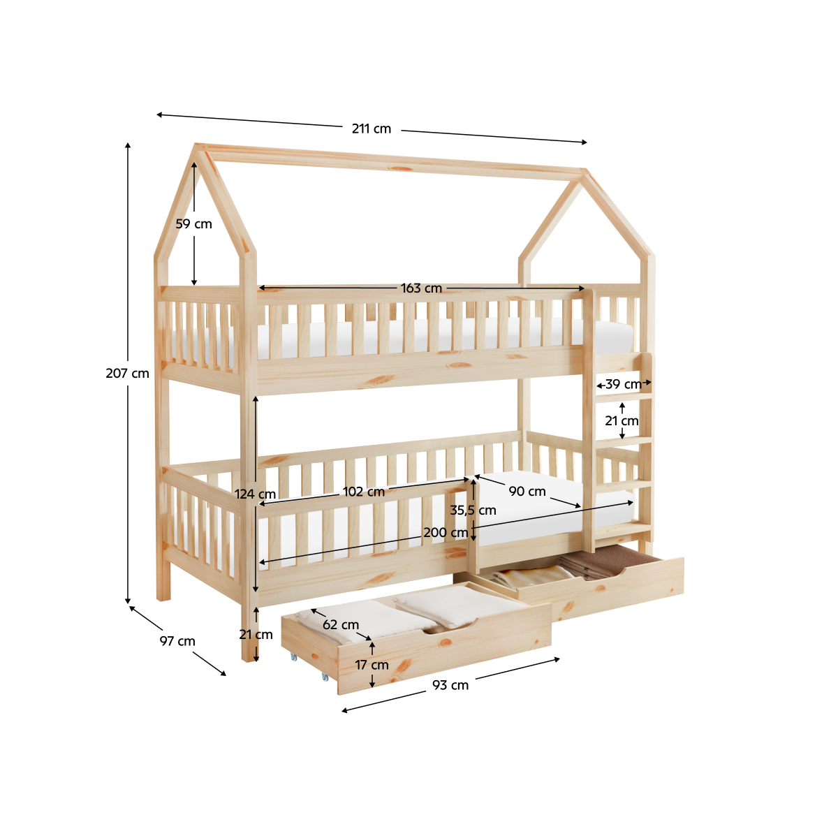 Pat cu două etaje pentru copii în formă de căsuță, VENITA TYP2