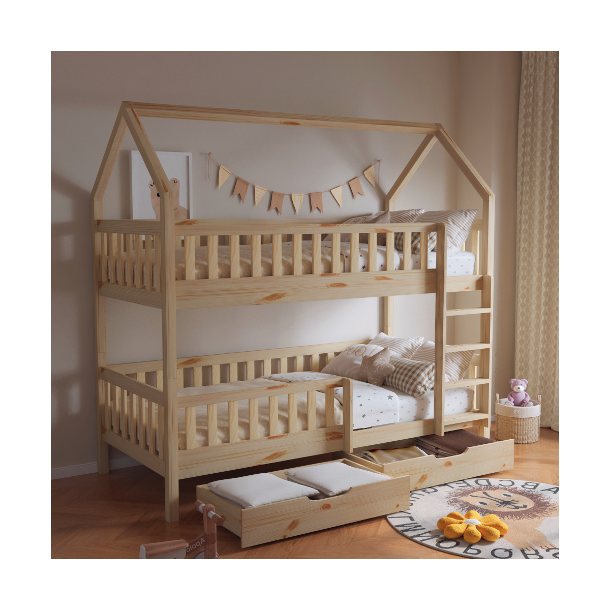 Pat cu două etaje pentru copii în formă de căsuță, VENITA TYP2