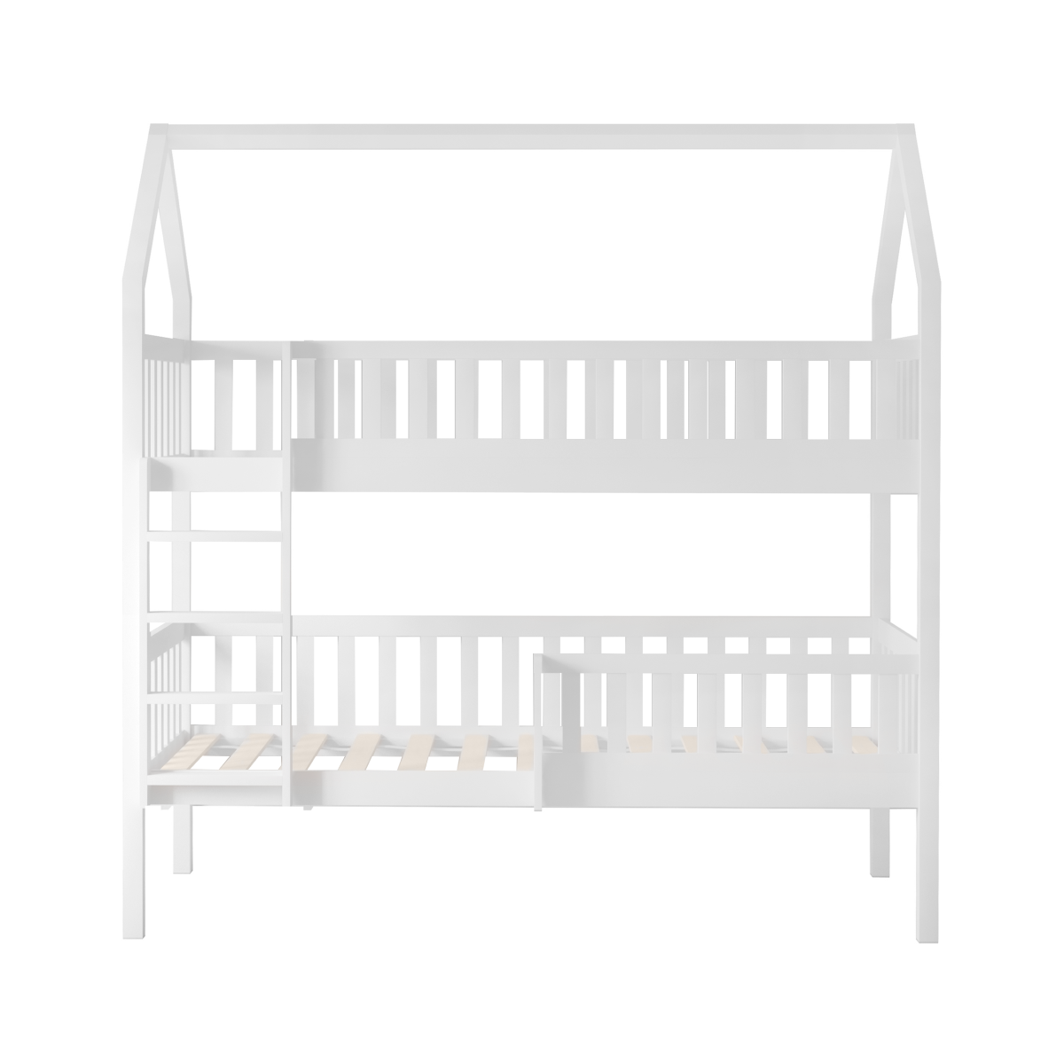Pat cu etajă pentru copii de culoare albă, în formă de căsuță, VENITA TIP 2