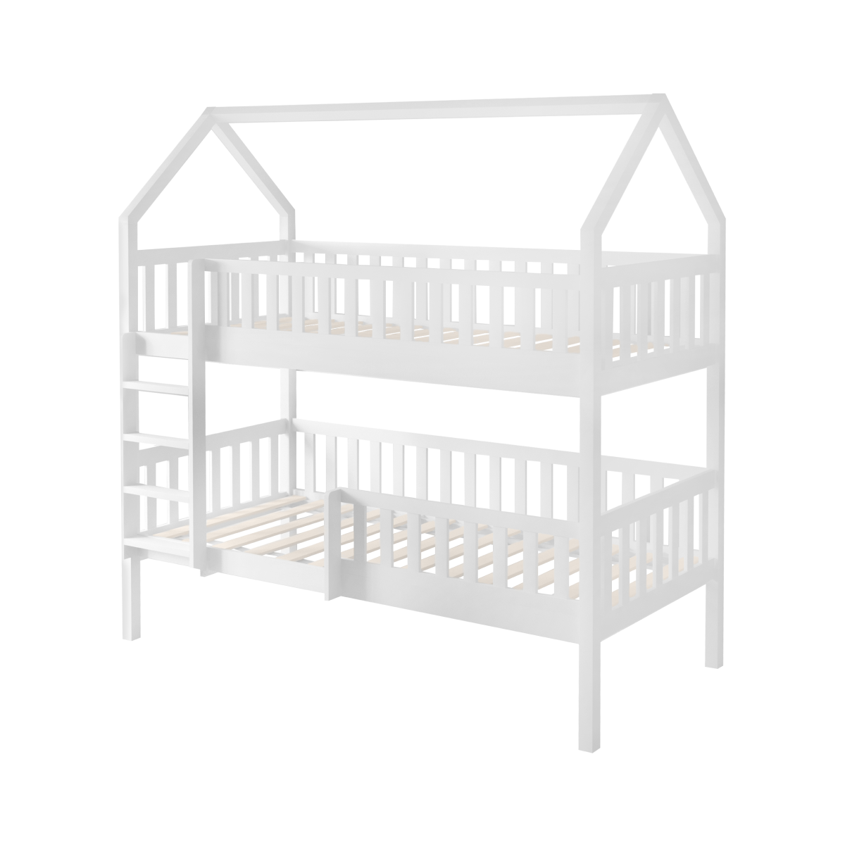 Pat cu etajă pentru copii de culoare albă, în formă de căsuță, VENITA TIP 2